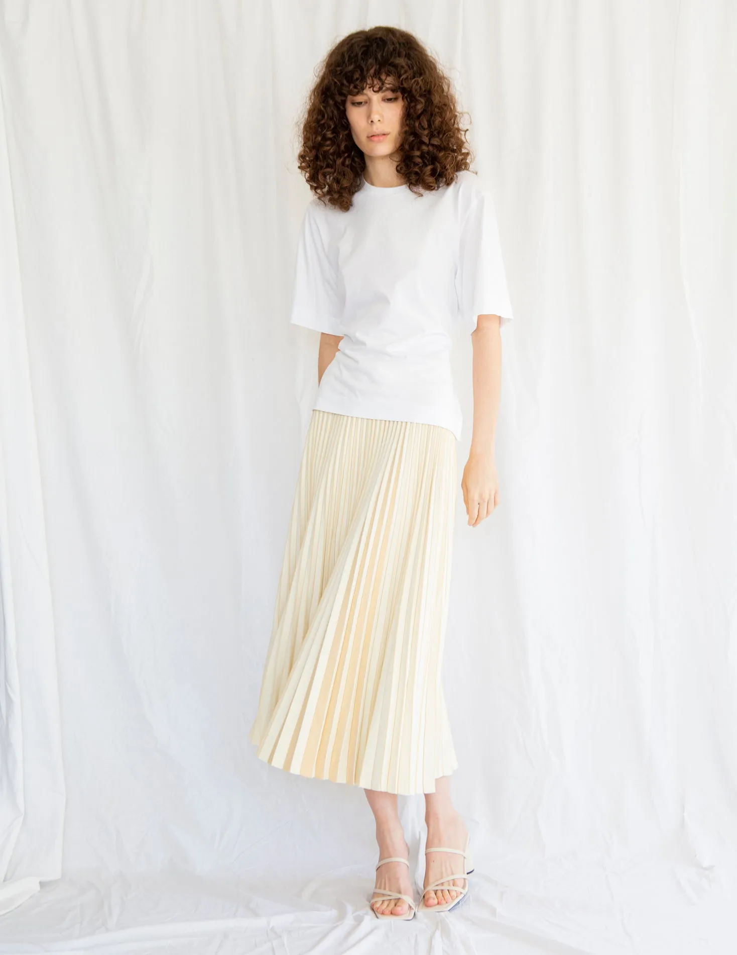 3D Knit Pleated Skirt in Cream