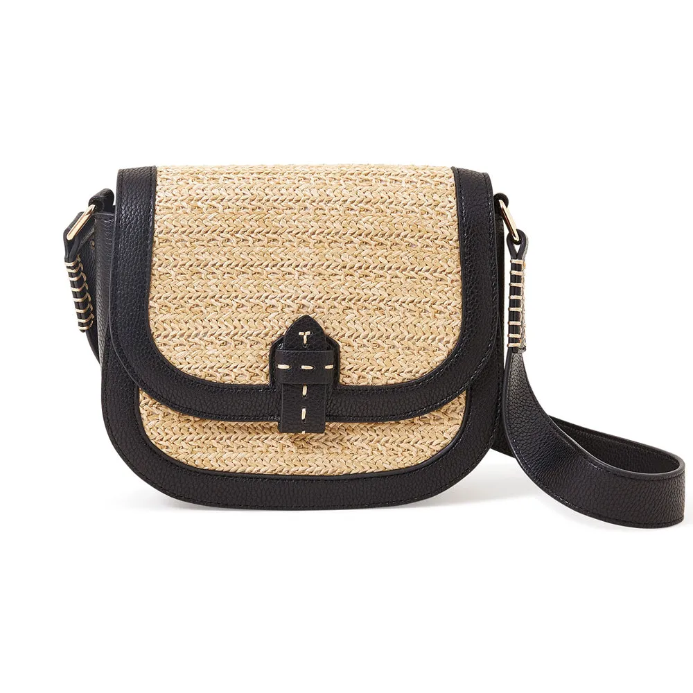 Accessorize London Black Raffia Flap Sling Bag