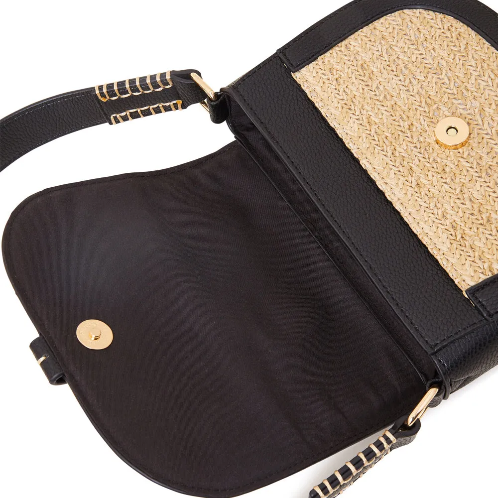 Accessorize London Black Raffia Flap Sling Bag