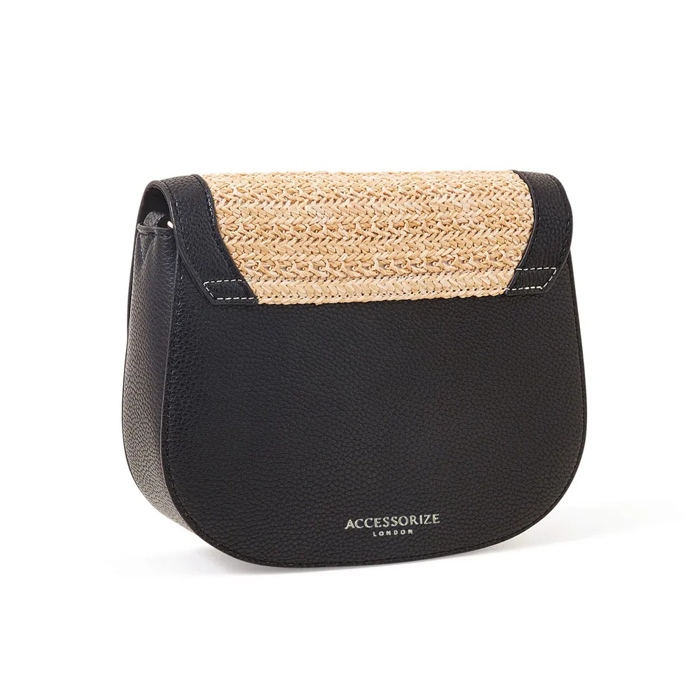 Accessorize London Black Raffia Flap Sling Bag