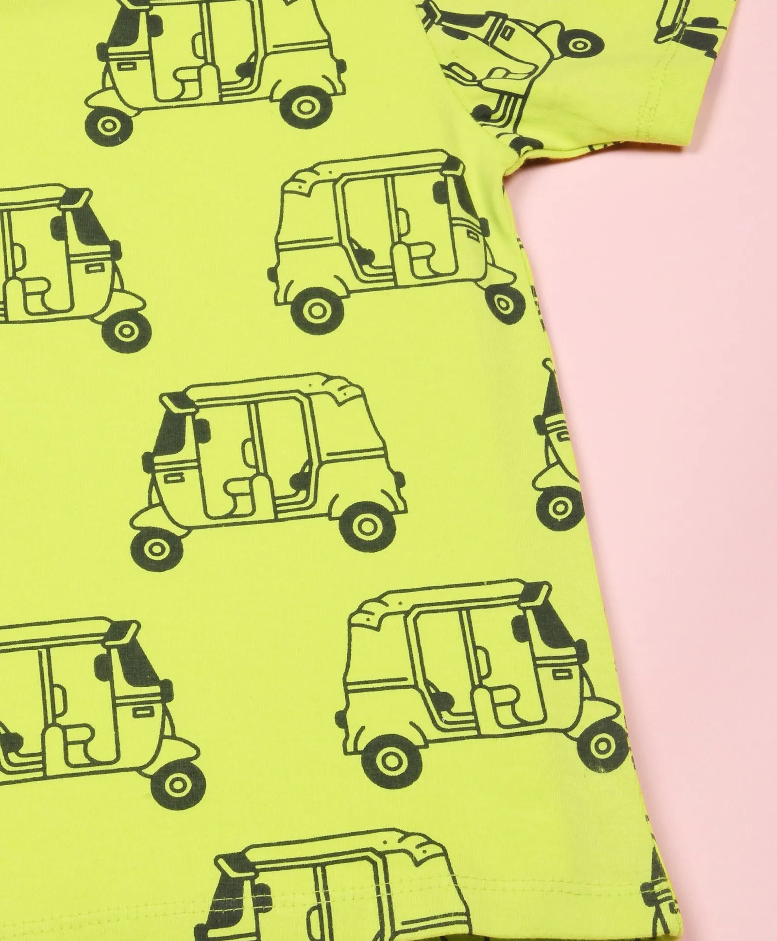 Auto Rickshaw Pattern Half Sleeves T-Shirt & Shorts Set