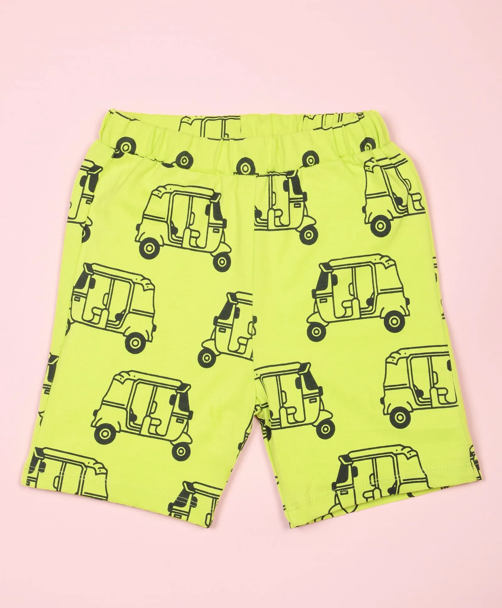 Auto Rickshaw Pattern Half Sleeves T-Shirt & Shorts Set