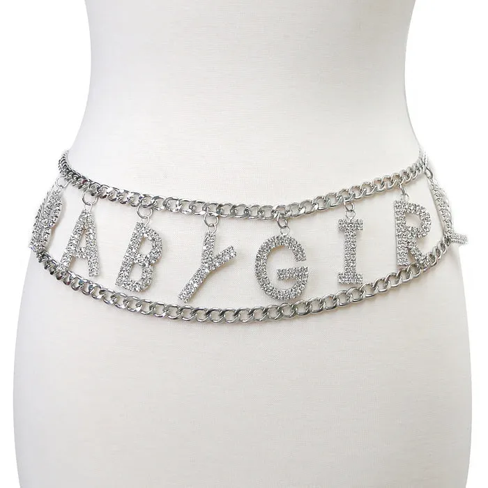 BABYGIRL Glass Stone Pave Draped Chain Belt