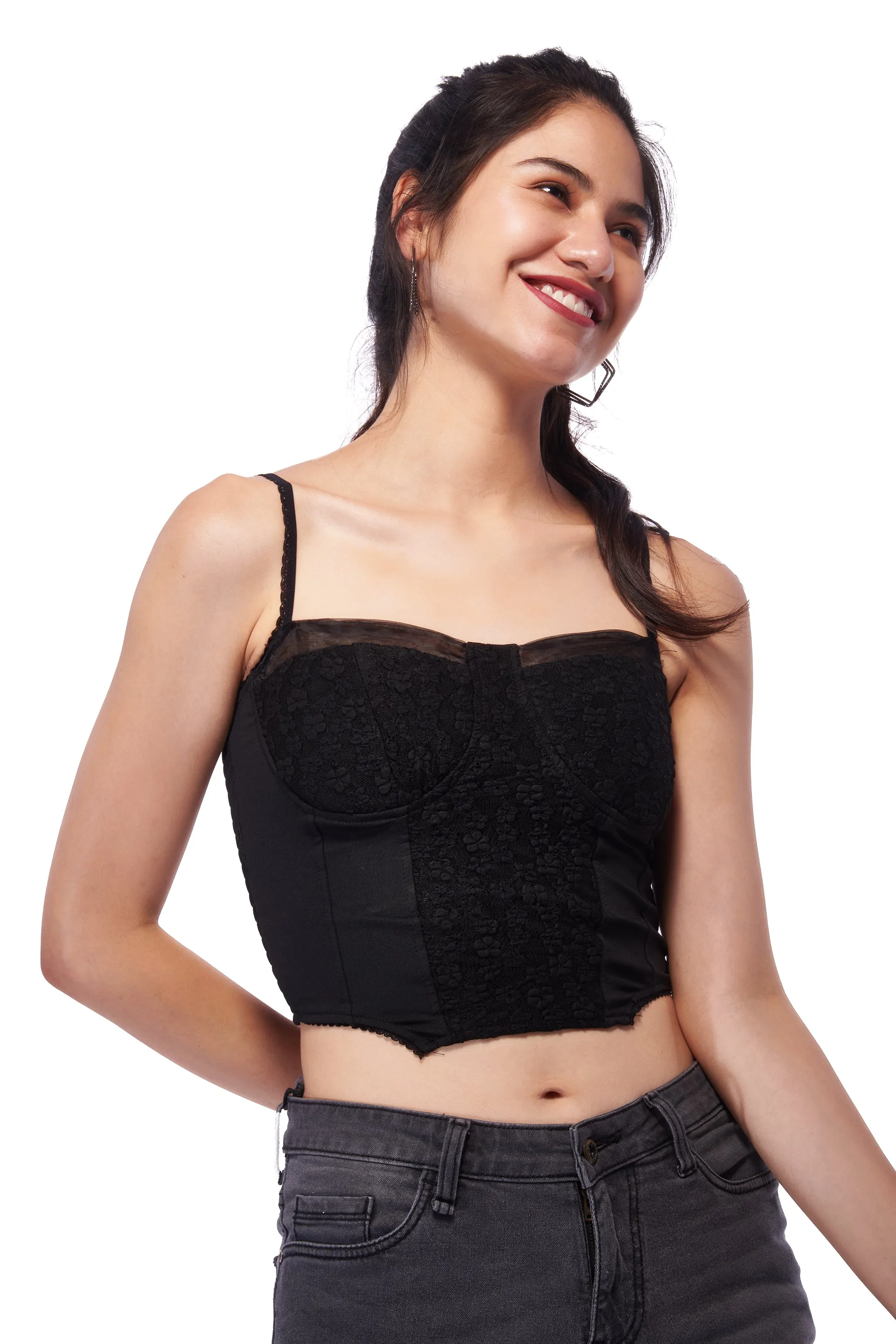 Black Floral Lace Corset Top