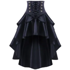 Black Lace Up Ruffles Vintage Gothic Skirt Women Plus Size MINI High Low Skirts Womens Punk Party Steampunk Skirt