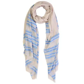 Blue Pacific Turkish Cotton Stripe Scarf in Wedgewood and Sand