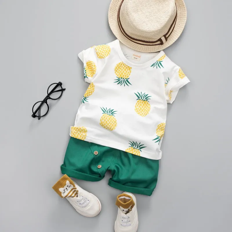 Boys Pineapple Graphic Shirt with Yellow or Green Shorts Set Toddler Boy Outfits