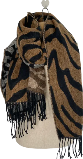 Brown Two Tone Animal Print Scarf One Size