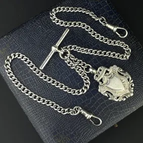 Edwardian Silver Shield Double Albert Pocket Watch Chain