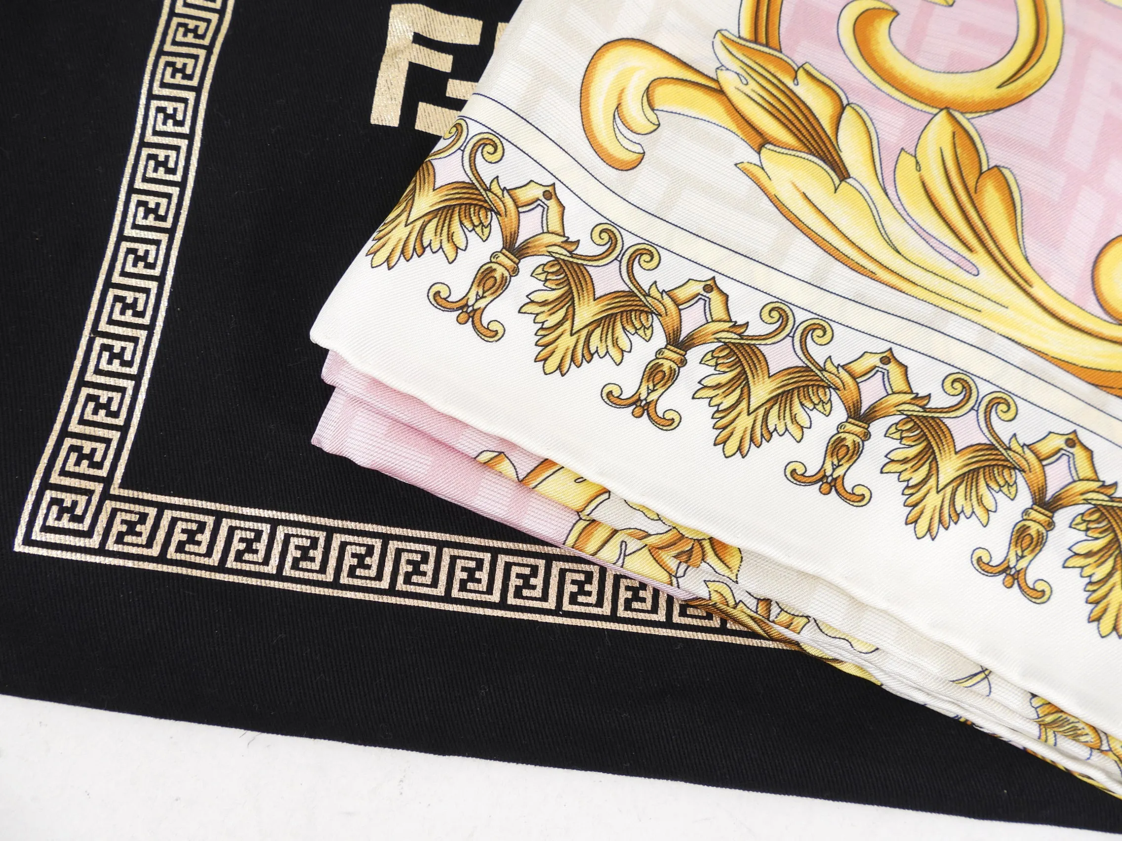 Fendace Fendi x Versace Limited Edition Pink White Silk Scarf