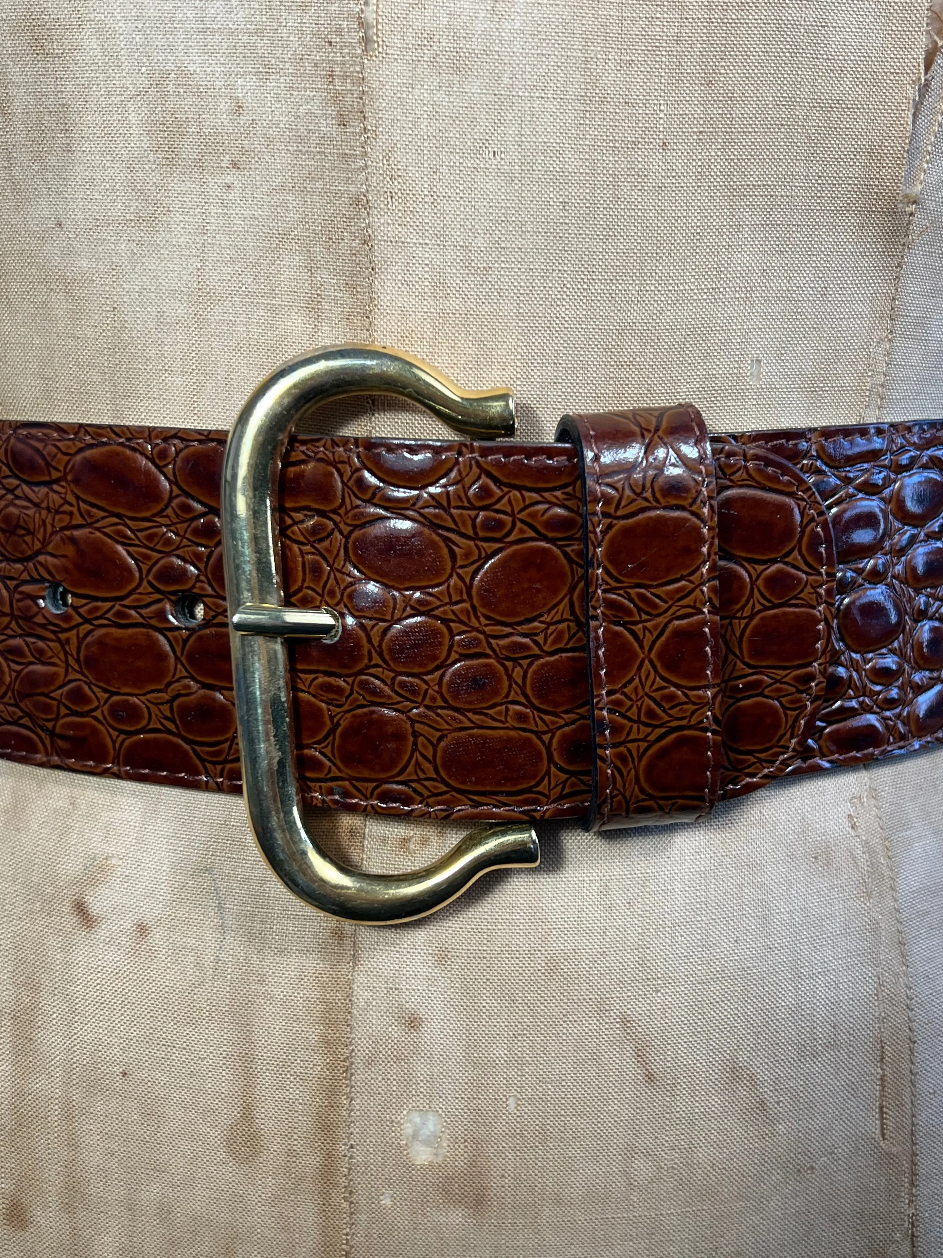 GET WAISTED 1990s Embossed Gator Print Leather with Panther Studs Escada Belt, Size 36