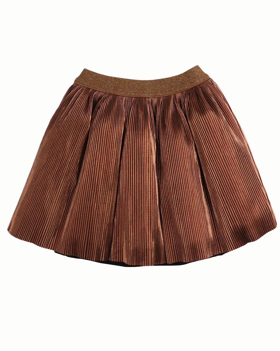 GINGERSNAPS Bronze Metallic Pleated Skirt with Metallic Waistband