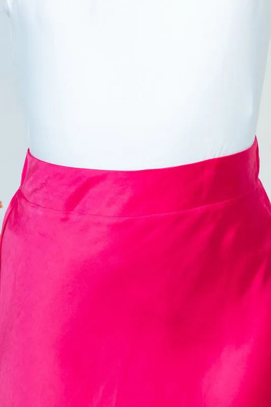 High Waist Woven A-line Midi Skirt (Hot Pink/Black)