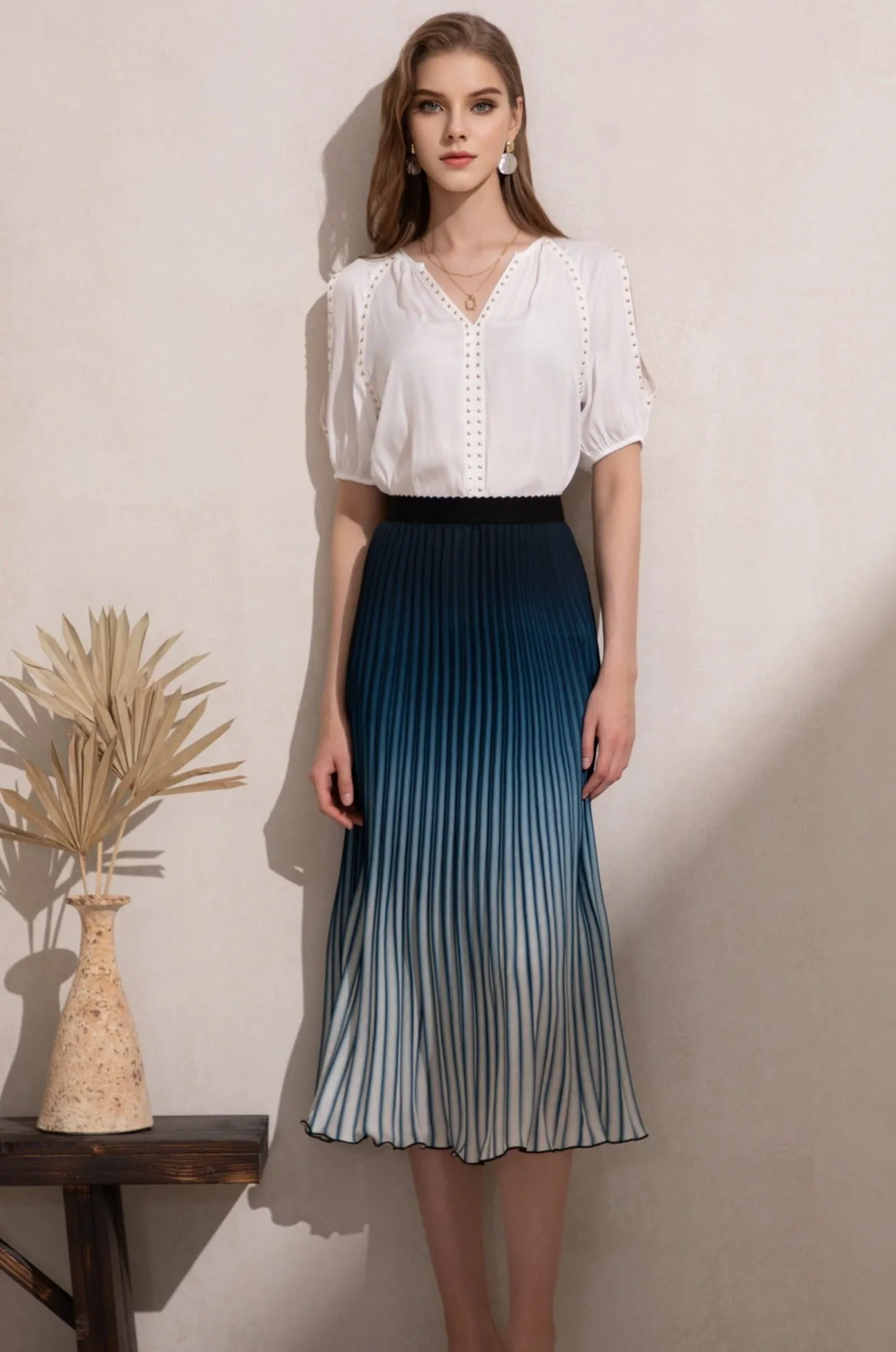 Jaquie Ombre Pleated Skirt - Blue - GDS