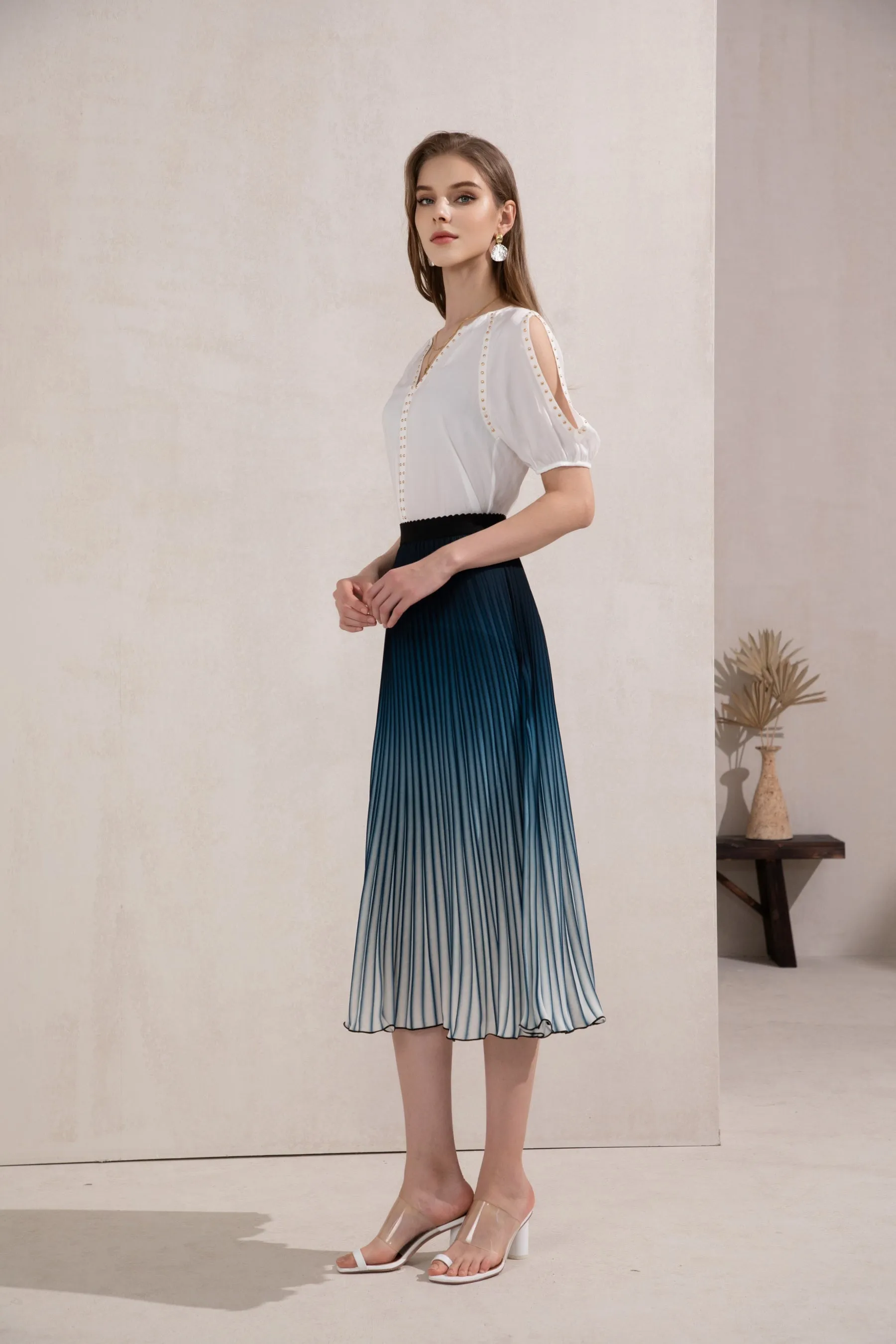 Jaquie Ombre Pleated Skirt - Blue - GDS