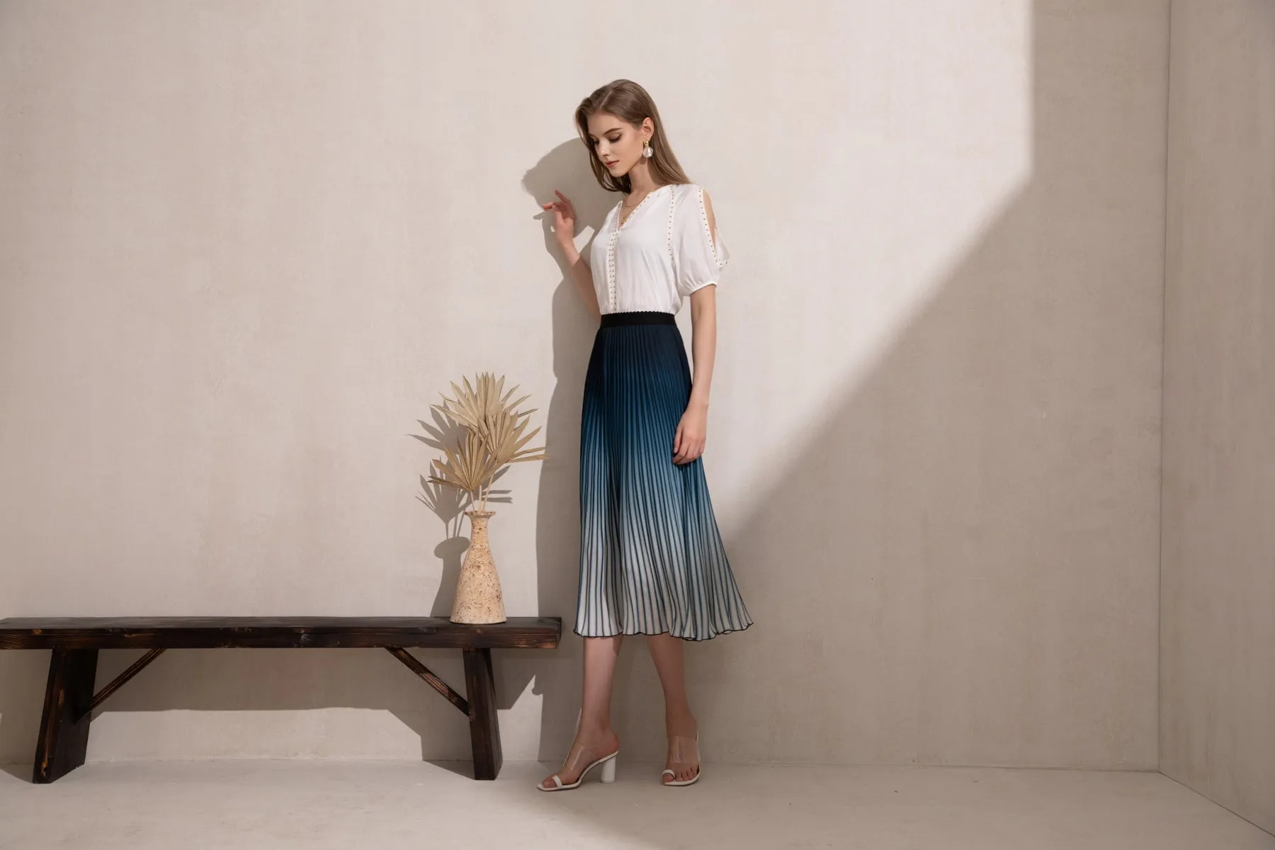 Jaquie Ombre Pleated Skirt - Blue - GDS