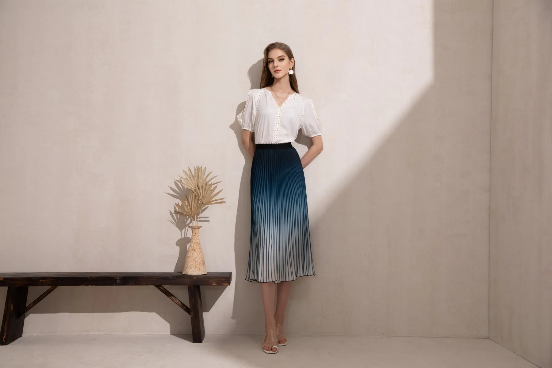 Jaquie Ombre Pleated Skirt - Blue - GDS