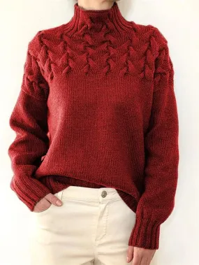 Ladies' Winter Turtleneck Cable Knit Christmas Sweater - Cozy Long Sleeve Pullover