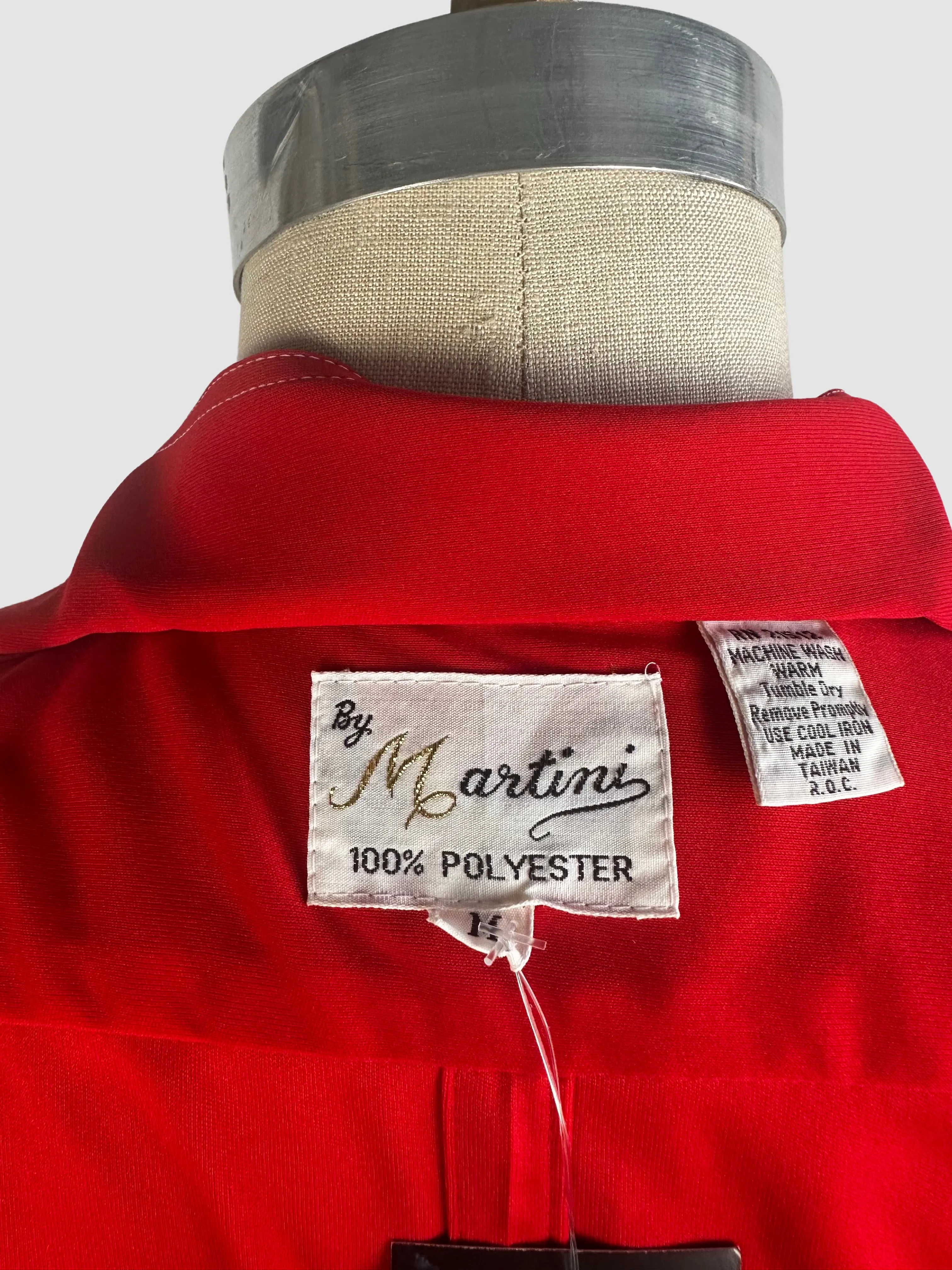 MARTINI 70s Deadstock Red Polyester Disco Shirt  Medium