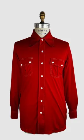 MARTINI 70s Deadstock Red Polyester Disco Shirt  Medium