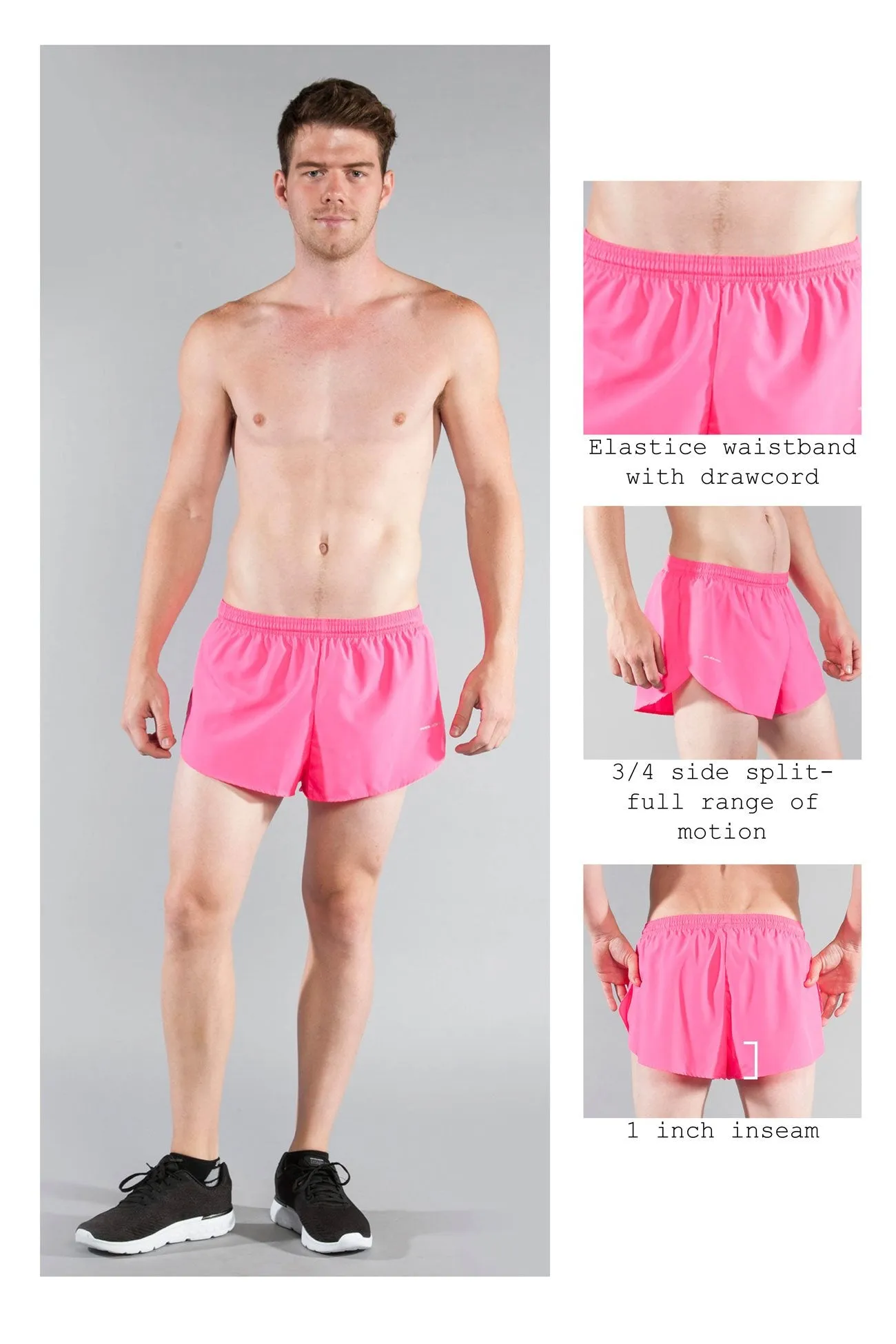 Men's 1" Elite Split Shorts- Hot Pink