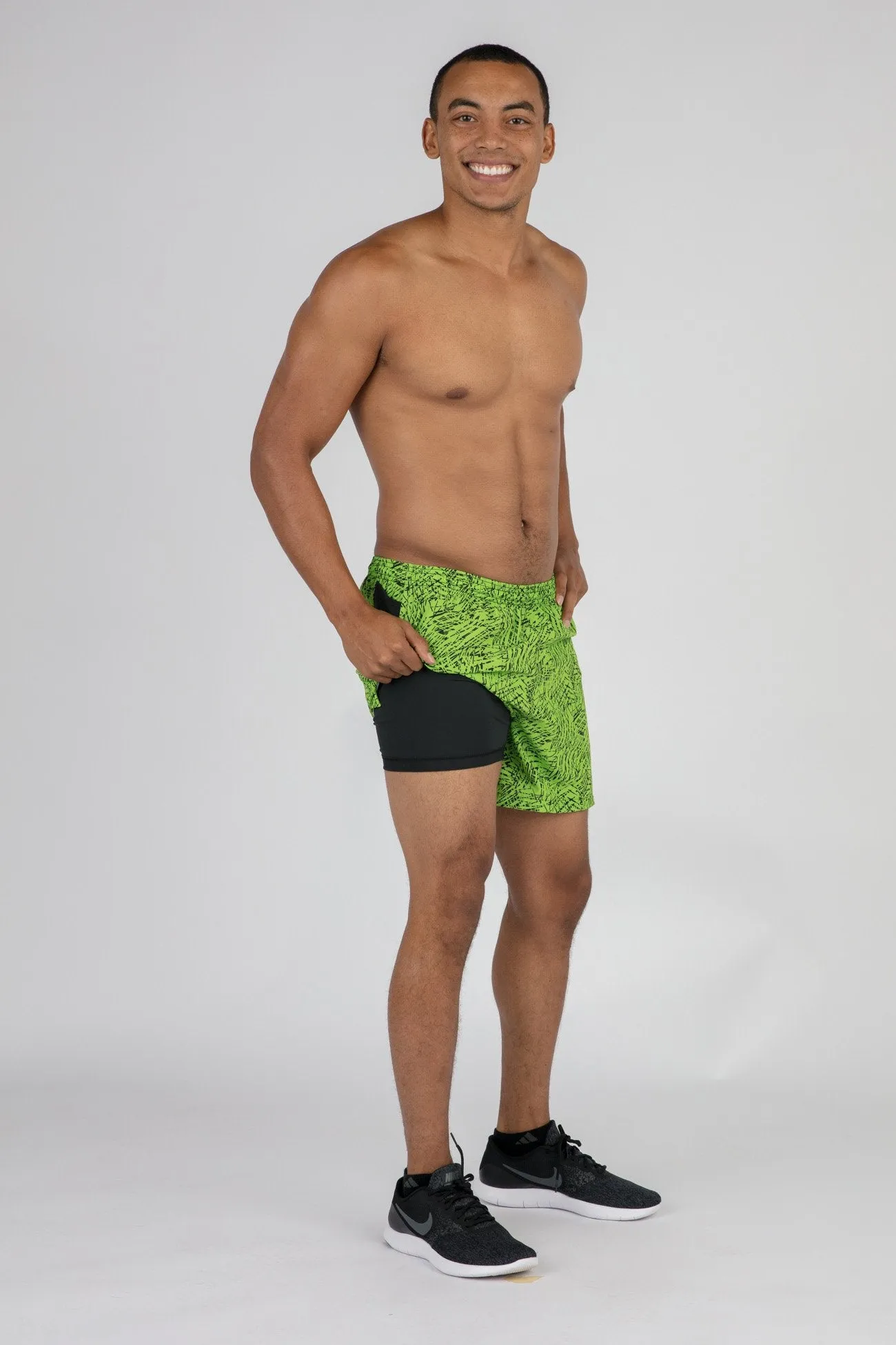 Men's 2-N-1 5 Inch Ultra Running Shorts- Hyper Lime