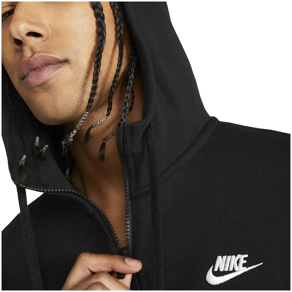 Nike Men's Club Hoodie Full Zip Sweatshirt BV2645 010 black