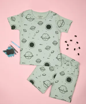 Planet Pattern Half Sleeves T-Shirt & Shorts Set