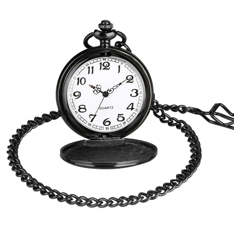 "To My Son Love Dad" Retro Black Engraved Greeting Quartz Pocket Watch