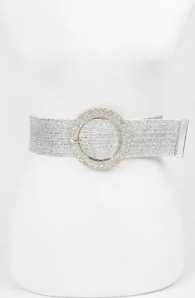 Silver Metallic Elastic Embellished Belt