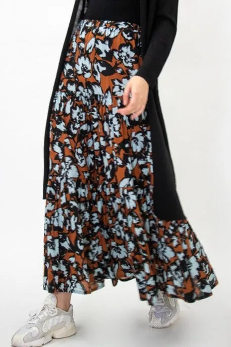 Teresa Cotton Tiered Cinnamon Sky Floral Maxi Skirt