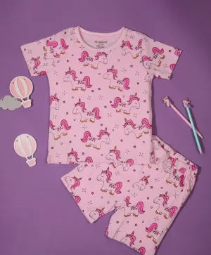 Unicorn Pattern Half Sleeves T-Shirt & Shorts Set