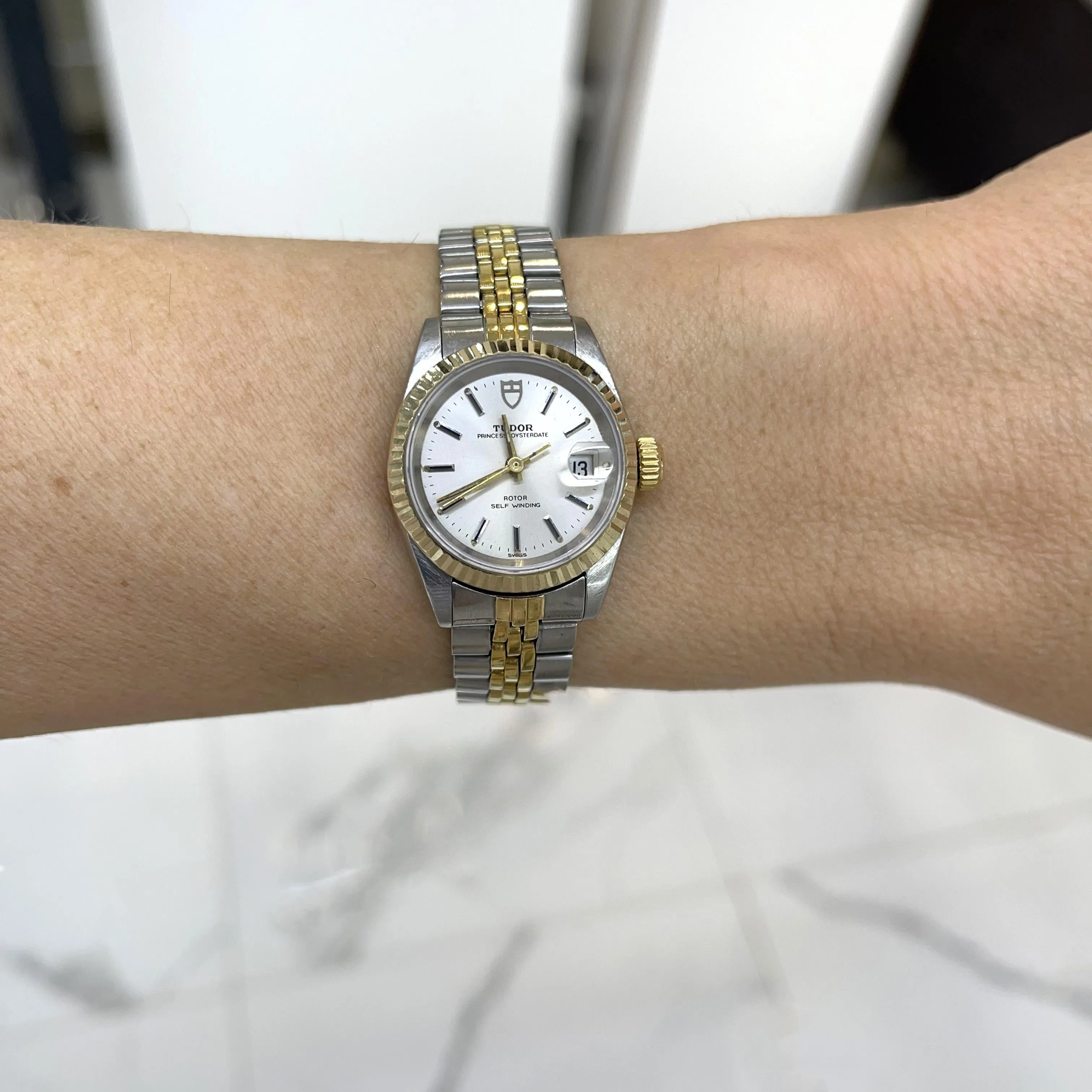 Vintage 1989 Tudor Princess Oysterdate 25MM #92413N Two Tone Stainless Steel Ladies Watch