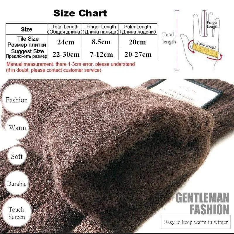 Winter Autumn Men Knitted Gloves Touch Screen High Quality Male Thicken Warm Wool Cashmere Solid Gloves Men Mitten Business