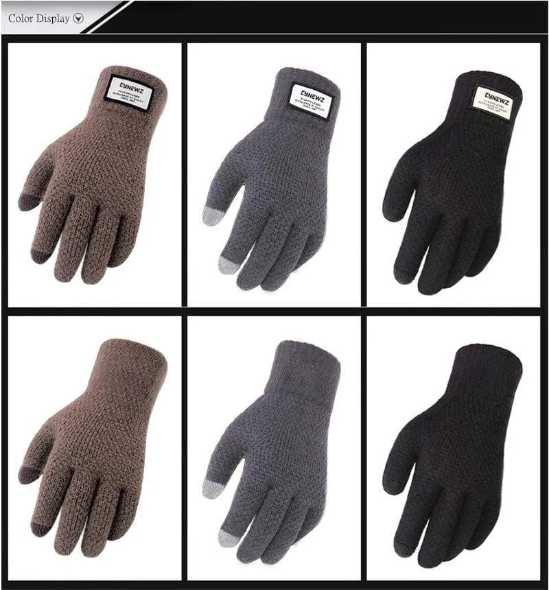 Winter Autumn Men Knitted Gloves Touch Screen High Quality Male Thicken Warm Wool Cashmere Solid Gloves Men Mitten Business