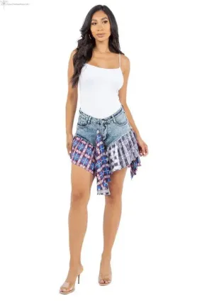 Women's Denim Shorts with Ruffle Hem