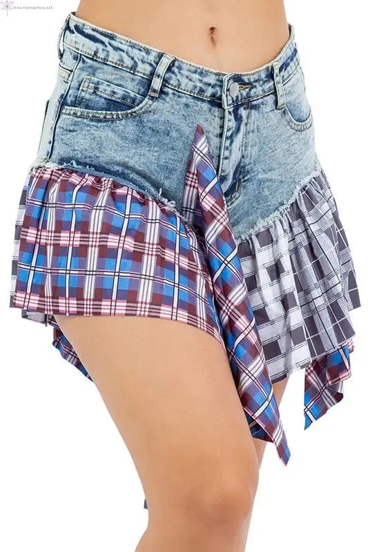 Women's Denim Shorts with Ruffle Hem