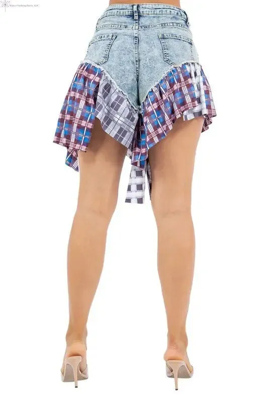 Women's Denim Shorts with Ruffle Hem