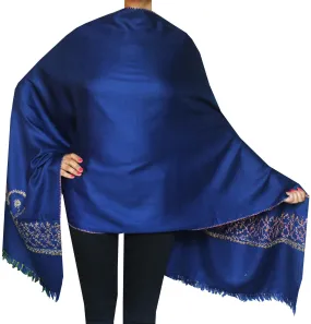 Women's Wool Gift Indian Shawl Hand Embroidered (76 x 28 inches, Blue)